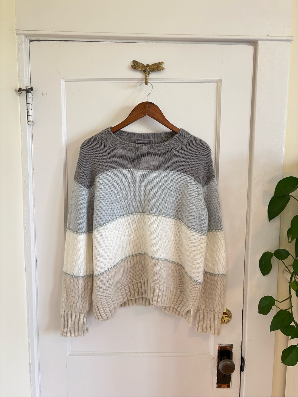 Wooden Ships Colorblock Crewneck Wool Mohair Blend Gray Neutral Sweater S/M